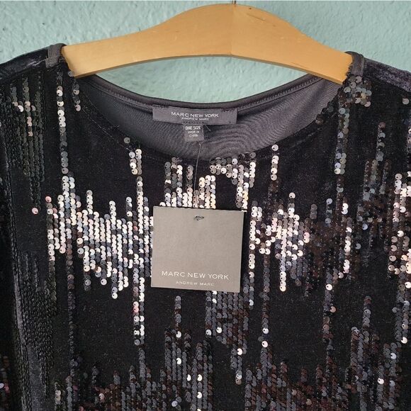 Marc new york velvet and sequins boxi half open sides top - Picture 2 of 12
